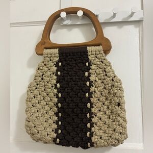 Handcrafted 70s Beige and Brown Crochet Bag